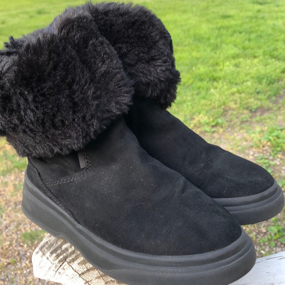 ZARA Kids Size 2 Pull On Black Faux Fur Fold Down Top Winter Boots